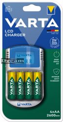 Elem akkumulátor töltő - LCD + AA 2600mAh x4 + 12 V adapter + USB kábel (2óra)